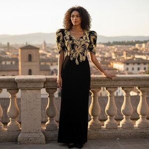 Showtime Vintage Velvet Maxi Dress Size 10 Fit Medium Zipper Back Closure